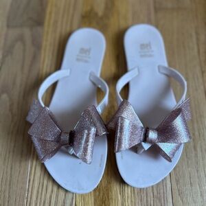 Mini Melissa Pink Glitter Bow Jelly Flip Flops Sz 3